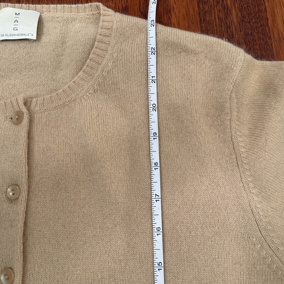 MAG for Bloomingdale’s Classic Crewneck Button-Front Tan Cashmere Luxe Cardigan - Picture 9 of 9